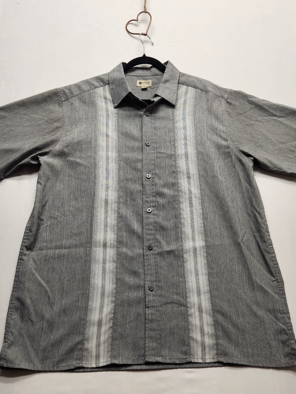 ⭐️Haggar Men’s Large Grey Guayabera Style Button Down Shirt Short Sleeve